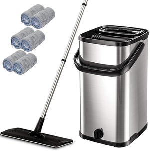 Flat mop with stainless steel bucket