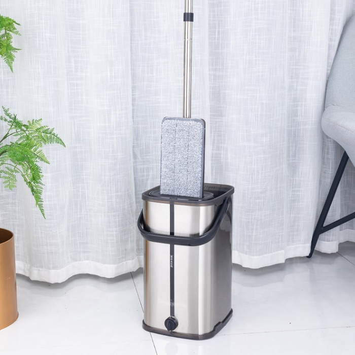 Flat mop with stainless steel bucket